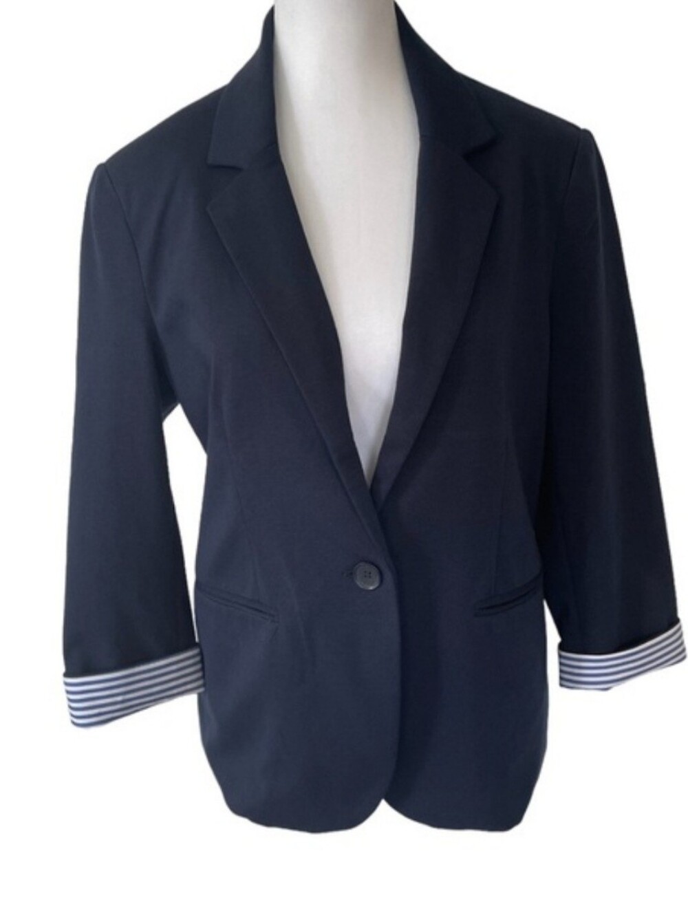 Women's Blue Blazer with Striped Cuffs